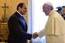 Pope Francis shakes hand with Egyptian President Abdel-Fattah el-Sissi during a meeting at the Vatican, Monday, Nov. 24, 2014. (AP Photo/Gabriel Bouys, Pool)