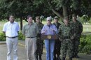 Colombia's President Juan Manuel Santos to the media at an army base in Tame