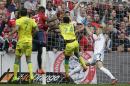 Lille's Divock Origi, 2nd left, scores during their French League one soccer match against Nantes at the Lille Metropole stadium, in Villeneuve d'Ascq, northern France, Sunday, Sept. 14, 2014. (AP Photo/Michel Spingler)