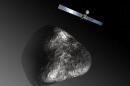 This artist's impression released by the European Space Agency shows the Rosetta orbiter approaching Comet 67P/Churyumov–Gerasimenko