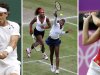 FILE - This combination of file photos shows, from left, Monica Seles on Aug. 28, 1995, Novak Djokovic on Aug. 18, 2012, Rafael Nadal on June 26, 2012, Serena and Venus Williams on Aug. 4, 2012, Maria Sharapova on Aug. 4, 2012, Victoria Azarenka on Aug. 1, 2012, and Jimmy Connors on Sept. 5, 1991. Fans can look forward to a variety of grunts, shrieks and hoots as the start of the U.S. Open tennis tournament approaches on Monday, Aug. 27, in New York. Noisemaking competitors have stirred reactions from tennis enthusiasts and opposing competitors alike, causing governing bodies to look for ways to regulate the sound level. The Associated Press takes a look at offenders past and present, the hindrance rule, and how to tame the grunters. (AP Photos, File)