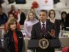 President Barack Obama, accompanied by American Red Cross President and CEO Gail J. McGovern, gestures while speaking during the his visit to the Disaster Operation Center of the Red Cross National Headquarter to discuss superstorm Sandy, Tuesday, Oct. 30, 2012, in Washington. (AP Photo/Pablo Martinez Monsivais)