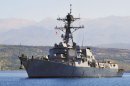 A US Navy photo shows the guided-missile destroyer USS Gravely (DDG 107) on June 11, 2013 at the Greek port of Souda Bay