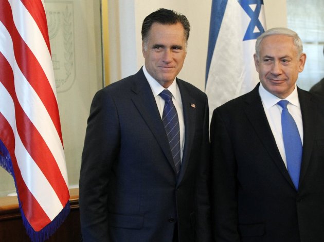 FILE - In this July 29, 2012 file photo, Republican presidential candidate, former Massachusetts Gov. Mitt Romney meets with Israel's Prime Minister Benjamin Netanyahu in Jerusalem. It is a taboo for Israeli leaders to give even the slightest hint of favoritism in politics in the United States, Israel's closest ally. So some Israelis are squirming over a perception that Prime Minister Benjamin Netanyahu is siding with Republican Mitt Romney in the U.S. presidential race, in the belief he would take a harder line on archenemy Iran. That, some fear, is putting Israel's alliance with Washington at risk if Barack Obama wins. (AP Photo/Charles Dharapak, File)