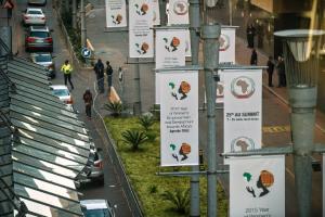 African Union Summit banners are seen outside the Sandton&nbsp;&hellip;
