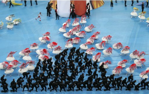 Dancers perform during the opening ceremony of the Euro 2012 at the National stadium in Warsaw