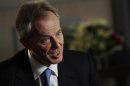 Former British Prime Minister Tony Blair speaks during an interview with Reuters in London