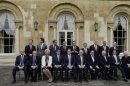 Finance ministers and central bank governors pose for a group photograph at the G7 Finance Ministers meeting in Aylesbury, southern England