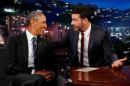 Obama is interviewed on the Jimmy Kimmel Live! show in Los Angeles