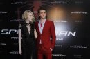 Actor Garfield and U.S. actress Stone arrive for the French premiere of "The Amazing Spider-Man" in Paris