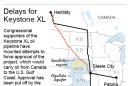 Map shows the proposed Keystone pipeline route; 2c x 4 inches; 96.3 mm x 101 mm;