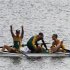 Team South Africa celebrate after winning the men's lightweight four finals rowing event during the London 2012 Olympic Games at Eton Dorney