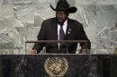 South Sudan's President Salva Kiir addresses the 66th United Nations General Assembly at the U.N. headquarters in New York