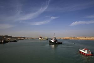Dredger float on a new section of the Suez canal during …