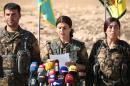 Jihan Sheikh Ahmed, a spokeswoman for the Syrian Democratic Forces (SDF), holds a press conference in the town of Ain Issa, on November 6, 2016
