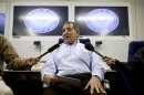 U.S. Defense Secretary Leon Panetta speaks to the traveling press aboard his plane en route to Lisbon, Portugal, on Monday, Jan. 14, 2013, on what is expected to be his last overseas trip as secretary. (AP Photo/Jacquelyn Martin)