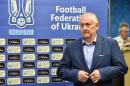 Ukraine's national football team head coach Mykhaylo Fomenko arrives for a press conference in Kiev on May 19, 2016