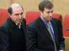 FILE - In this Jan. 26, 2000 file photo Boris Berezovsky, left, a controversial business tycoon, and Roman Abramovich, Russian oil tycoon, with reported political connections, both parliament members, walk after the session of the State Duma, parliament's lower house, in Moscow, Russia. They were once said to be like father and son, vacationing, signing deals, and socializing at the Kremlin together. But these days two of Russia's richest men can't stand each other _ and they're trading insults in a spectacularly expensive public feud. At more than $6.5 billion, the lawsuit brought by Russian tycoon Boris Berezovsky against fellow oligarch Roman Abramovich is a financial drama of giant proportions. (AP Photo/IvanSekretarev, File)