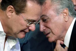 Brazilian Vice President Michel Temer (R) speaks with …