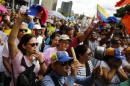 Opposition supporters march during a protest in Caracas against inflation and shortages