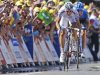 Stage winner Pierrick Fedrigo of France, left, and Christian Vandevelde of the US, right, sprint towards the finish line of the 15th stage of the Tour de France cycling race over 158.5 kilometers (98.5 miles) with start in Samatan and finish in Pau, France, Monday July 16, 2012. (AP Photo/Laurent Cipriani)
