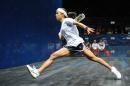 Nicol David plays a shot during the Final of the Women's Singles squash event in Glasgow, Scotland, on July 28, 2014