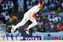England's bowler James Anderson delivers a ball during day two of the final match of a three-match Test series between England and West Indies at the Kensington Oval Stadium in Bridgetown on May 2, 2015