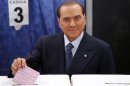 Former Prime Minister Silvio Berlusconi casts his vote at a polling station in Milan