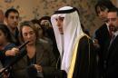 Saudi ambassador to the US Adel Al-Jubeir speaks to the press during the Middle East peace conference at the US Naval Academy in Annapolis, Maryland, November 27, 2007