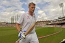 Andrew Flintoff walks off after scoring 22 runs in his final Test innings during the fifth Ashes Test against Australia at the Oval in London on August 22, 2009