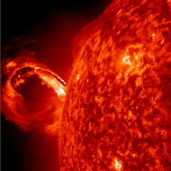 A coronal mass ejection (CME) erupted from just around the edge of the sun on May 1, 2013, in a gigantic rolling wave. CMEs can shoot over a billion tons of particles into space at over a million miles per hour. This CME occurred on the sun’s l