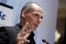 Greek Finance Minister Varoufakis delivers a speech during a banking conference in Athens