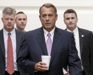 House Speaker John Boehner of Ohio walks to a Republican strategy session on Capitol Hill in Washington, Friday, Oct. 4, 2013.   Boehner is struggling between Democrats that control the Senate
 and GOP conservatives in his caucus who insist any funding legislation must also kill or delay the nation's new health care law. Added pressure came from President Barack Obama who pointedly blamed Boehner on Thursday for keeping federal agencies closed. (AP Photo/J. Scott Applewhite)