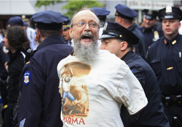 Occupy Wall Street activist is arrested by New York City police during a May Day demonstration in New York