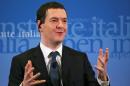 British Finance Minister Osborne speaks during a meeting with his Italian counterpart Padoan (unseen) in Rome