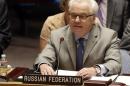 Russian U.N. Ambassador Vitaly Churkin speaks as the U.N. Security Council meets to discuss the humanitarian situation in Ukraine, Tuesday, Aug. 5, 2014, at the United Nations headquarters. The spread of fighting into Donetsk could result in an alarming escalation in the humanitarian crisis gripping the country's easternmost regions. (AP Photo/Frank Franklin II)