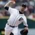 Detroit Tigers starting pitcher Doug Fister throws against the Kansas City Royals in the first inning of a baseball game in Detroit, Thursday, Sept. 27, 2012.  (AP Photo/Paul Sancya)