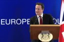 Britain's Prime Minister David Cameron holds a news conference at the end of a European Union leaders summit in Brussels