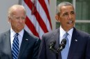 President Barack Obama speaks about Syria next to Vice President Joe Biden at the Rose Garden of the White House on Aug. 31.