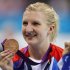 Britain's Rebecca Adlington poses with her bronze medal during the women's 800m freestyle victory ceremony at the London 2012 Olympic Games at the Aquatics Centre