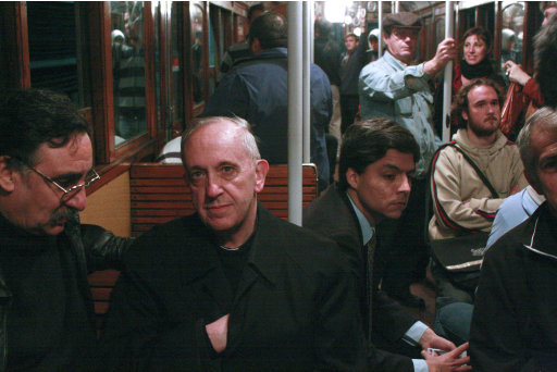 In this 2008 photo, Argentina's Cardinal Jorge Mario Bergoglio, second from left, travels on the subway in Buenos Aires, Argentina. Bergoglio, named pope on Wednesday, March 13, 2013, was known for taking the subway and mingling with the poor of Buenos Aires while archbishop. Bergoglio chose the name Pope Francis and is the first pope ever from the Americas. (AP Photo/Pablo Leguizamon)