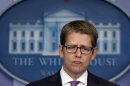 White House press secretary Jay Carney pauses during his daily news briefing at the White House in Washington, Monday, June 10, 2013. Carney discussed the National Security Agency, Patriot Act, and Syria among other topics. (AP Photo/Carolyn Kaster)