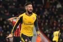 Arsenal's French striker Olivier Giroud celebrates after scoring during their game against Bournemouth on January 3, 2017