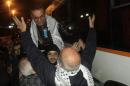 Newly released prisoner Taktook is greeted upon his arrival at his home in Nablus