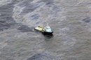 An aerial view is seen of oil that seeped off the coast of Rio de Janeiro, caused by a well drilled by Chevron at Frade, on the water in Campos Basin in Rio de Janeiro state
