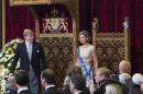 Dutch King Willem-Alexander (L) addresses a speech to the Senate and House of Representatives next to Queen Maxima (R) in The Hague on September 15, 2015