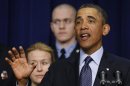 U.S. President Barack Obama talks against automatic budget cuts at the White House complex in Washington