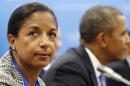 U.S. National Security Advisor Rice looks up during a meeting between U.S. President Obama and Japanese PM Abe in Russia