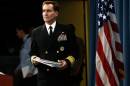Pentagon Press Secretary Rear Admiral John Kirby arrives for a press conference on September 2, 2014 in Arlington, Virginia