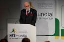 Google vice-president Vint Cerf delivers a speech during the opening ceremony of the "NETmundial – Global Multistakeholder Meeting on the Future of Internet Governance" in Sao Paulo, Brazil, on April 23, 2014